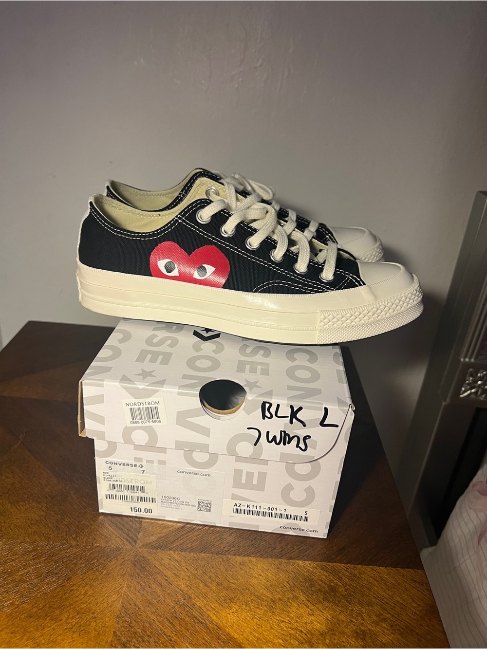 Converse Black Low-Top Sneakers with Red Heart Graphic